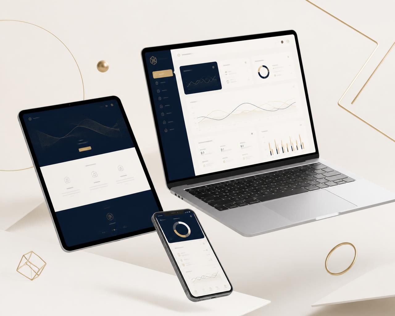 Notebook, tablet e celular exibindo projetos digitais desenvolvidos pela LUME