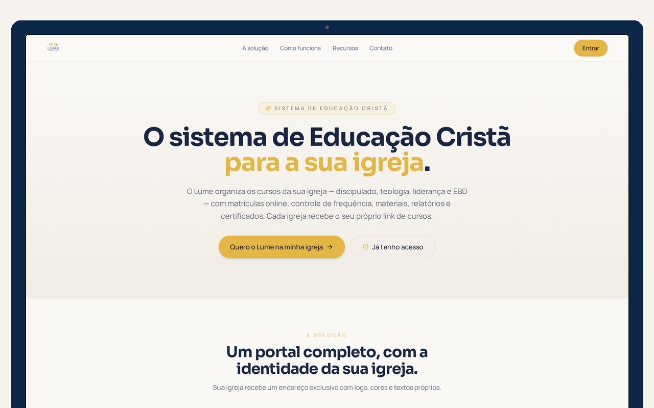 Mockup do projeto Lume Educação Cristã — Sistema Educacional para Cursos — categoria Sistemas