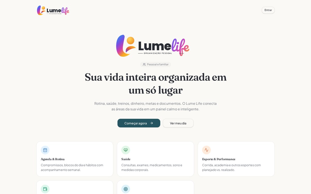 Mockup do projeto Lume Life — Sistema de Organização Pessoal — categoria Sistemas